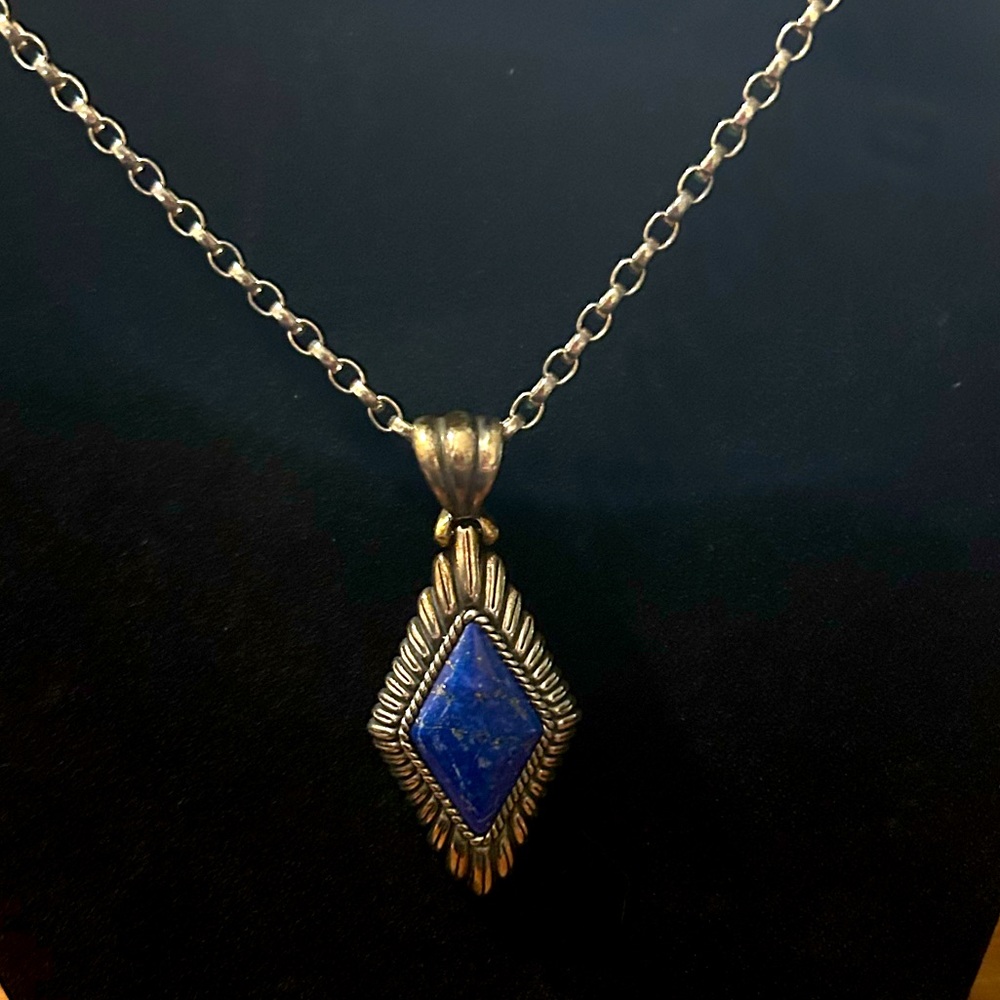 Relios Carolyn Pollack Lapis Kite Cut Pendant w/ 925 Sterling Silver 28” Chain